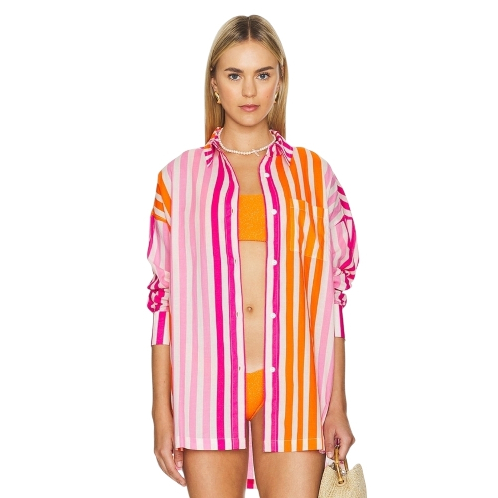 Beach Riot Alexa CoverUp Shirt Sunset Stripe Long Sleeve Button Top Small Medium - Picture 2 of 9
